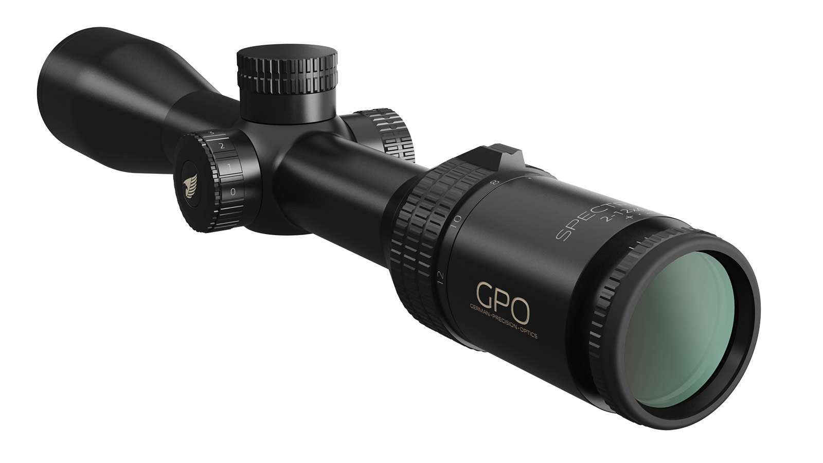 Zielfernrohr GPO Spectra 6x 2-12x44i, schräge Rückansicht