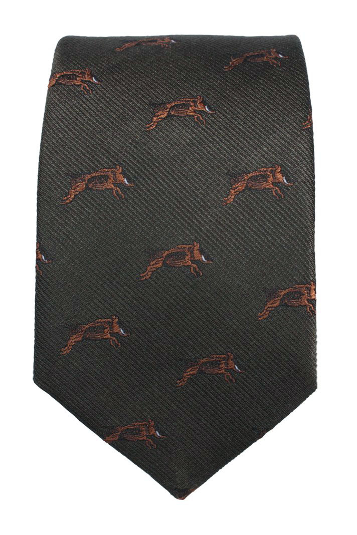 Foresta Krawatte Wildschwein Olivfarbene Seiden-Krawatte mit drauf gestickten Wildschweinen.