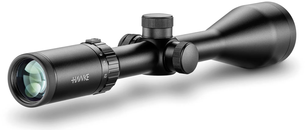 Vantage IR 4-12x50 von Hawke von der Okularseite und gedreht mit der rechten Seite sichtbar