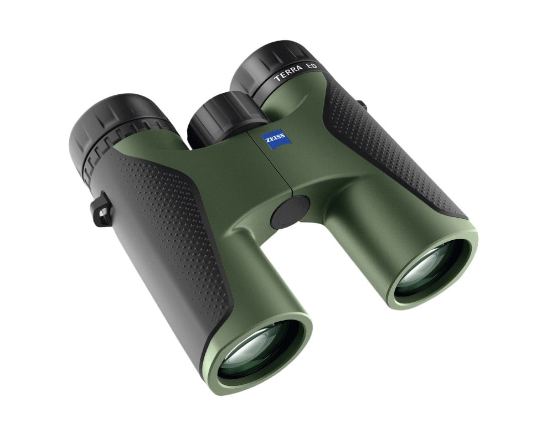 Das Fernglas Terra ED 10x32 in Grün/Schwarz von der Carl Zeiss AG, schraeg von oben