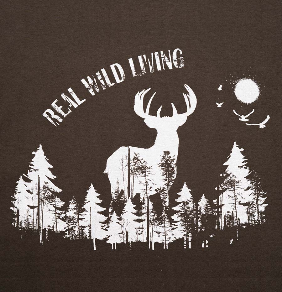 hubertus t-shirt real wild living in oliv – detailaufnahme des logos
