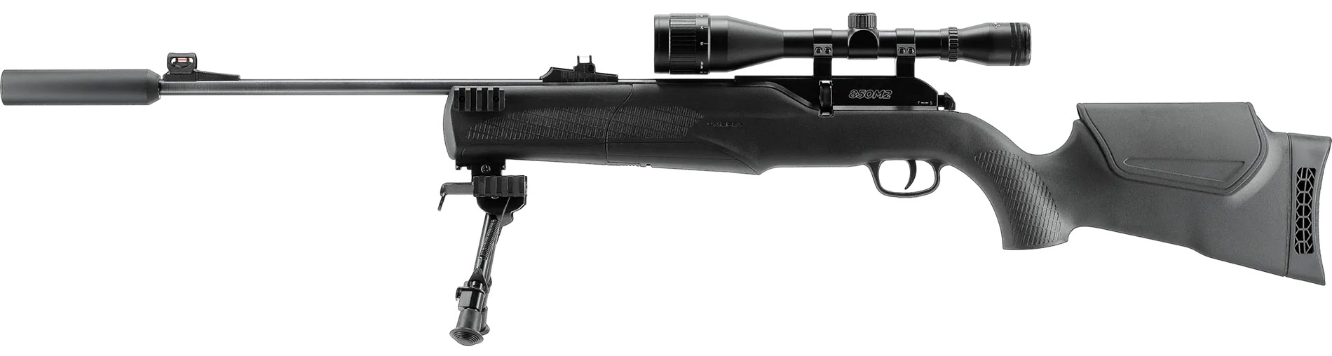 umarex 850m2 xt kit luftgewehr ansicht von links mit taktischem schaft und zubehoer