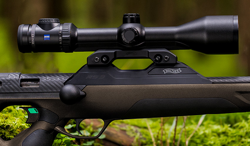 Walther RS3 Pro Chestnut mit mittels Fixlock-Montage montiertem Zielfernrohr, Montage sitzt auf vorbestimmter Position