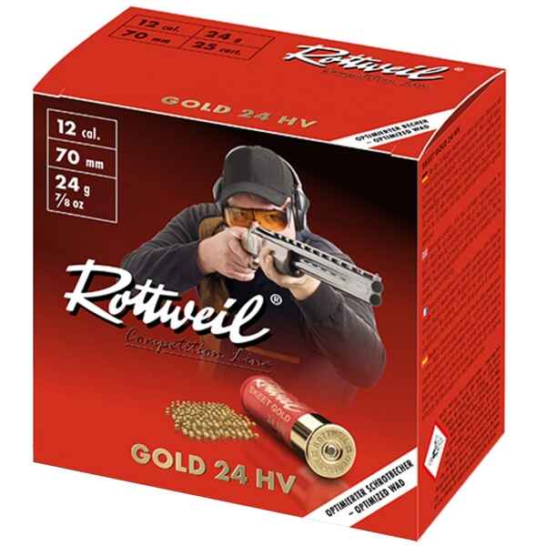 Rottweil 12/70 Sport Gold 24 HV 2,2mm - 24g - Die Schrotpatrone besticht durch ihre hohe Führigkeit und ihr tolles Schießverhalten