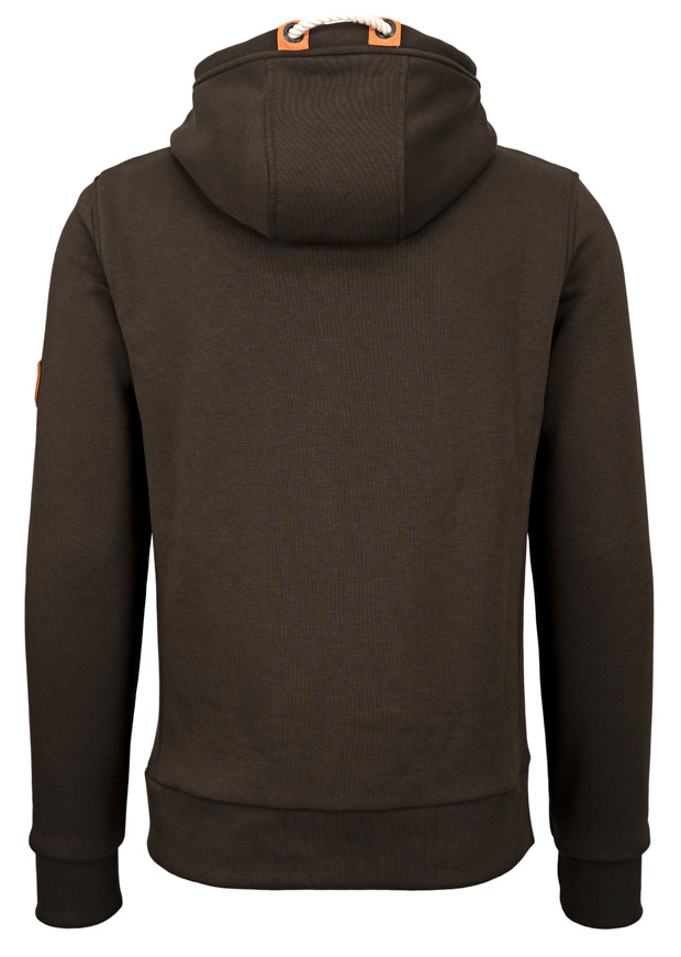  rueckseite des hubertus hunting hoody in oliv braun mit robuster kapuze und bequemem schnitt