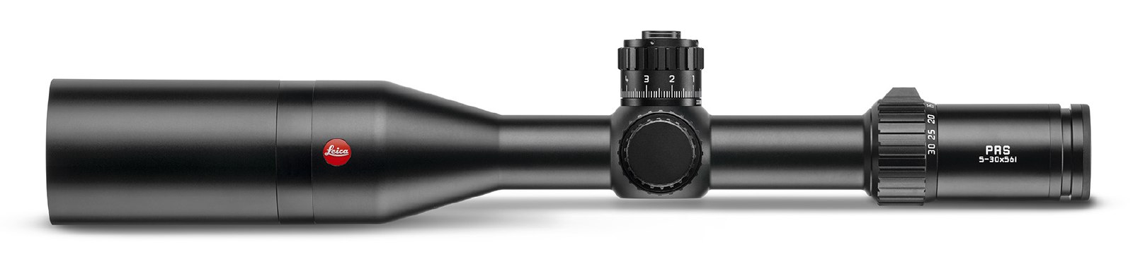 Zielfernrohr Leica PRS 5-30x56i, Seitenansicht links mit Sonnenblende