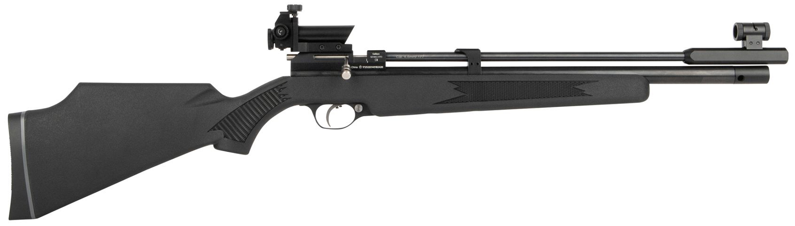 Diana Stormrider Sport Luftgewehr in rechter Seitenansicht mit schwarzem Schaft, langem Lauf und montiertem Diopter am System.