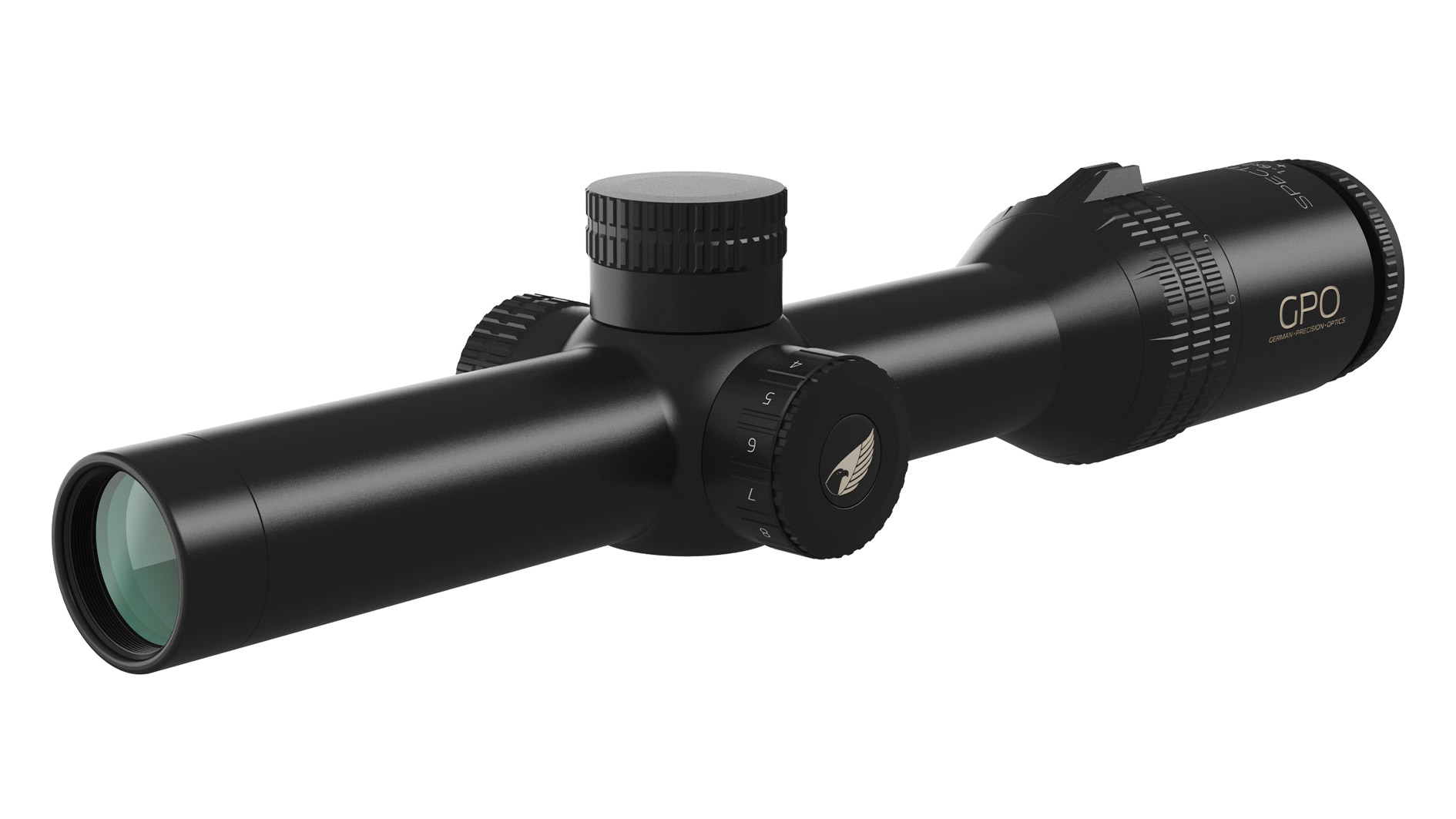 Zielfernrohr GPO Spectra 6x 1-6x24i, schräge Frontansicht