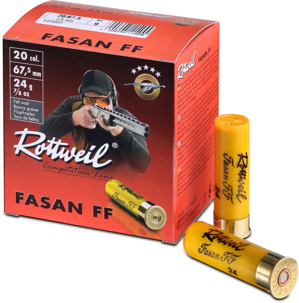 Rottweil 20/67,5 Fasan FF Skeet 2,0mm - 24g - ausgewogene Sportschrotpatrone