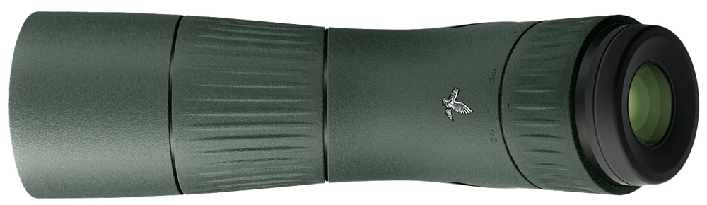 Swarovski Telescope AT Balance 18-45x65 in der Draufsicht von oben, Okularlinse und Swarovski-Logo sichtbar