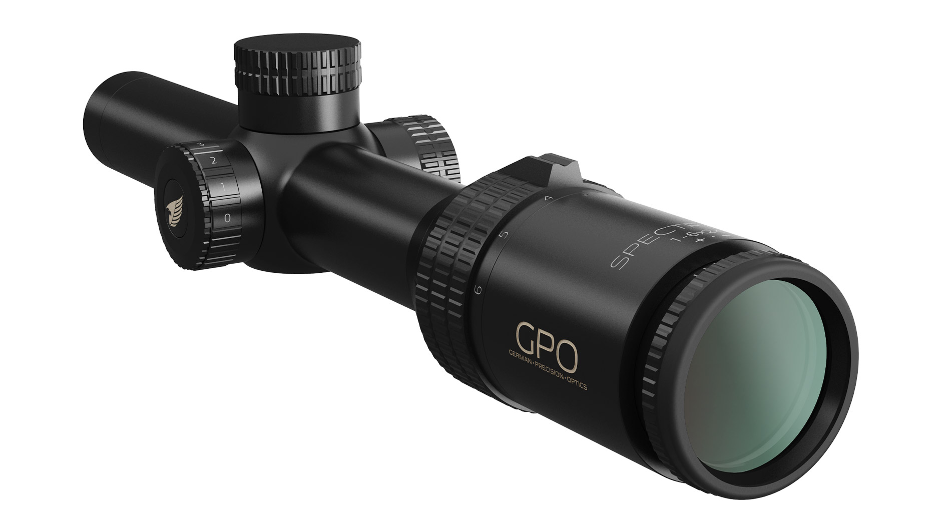 Zielfernrohr GPO Spectra 6x 1-6x24i, schräge Rückansicht