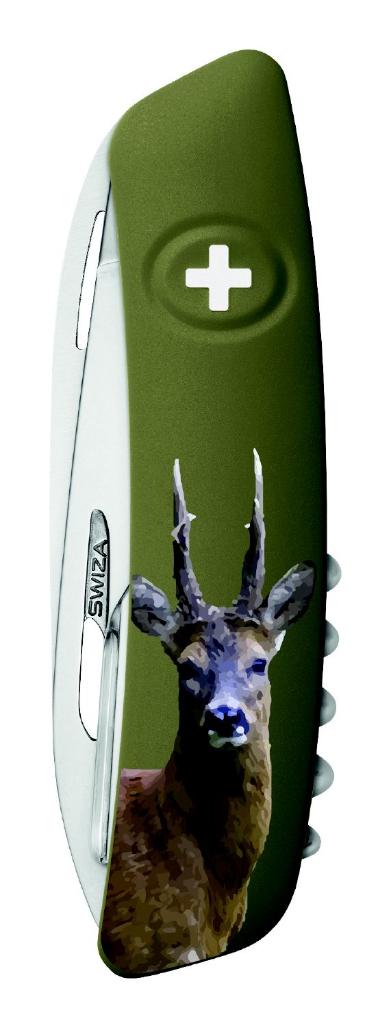 Swiza Klappmesser D05 Rehbock mit Griffschalen mit Rehbock-Motiv, geklappt 