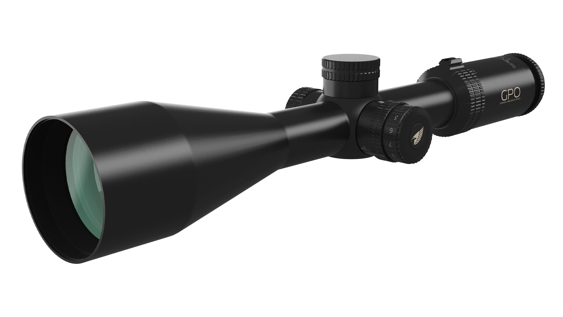 Zielfernrohr GPO Spectra 5x 3-15x56i, schräge Frontansicht links