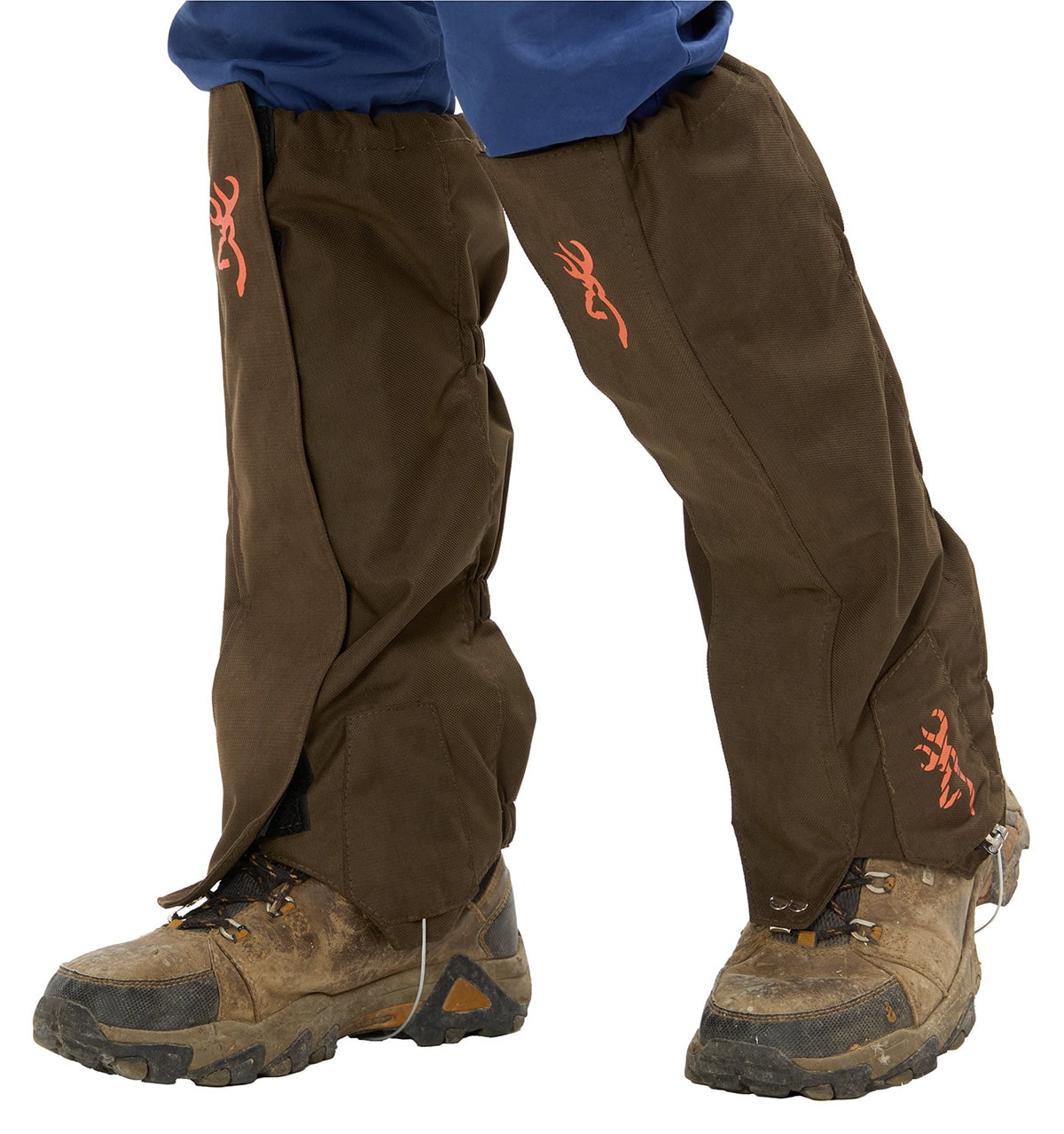 Browning Gamaschen N-Track in braun mit orangem Logo, Vorderseite