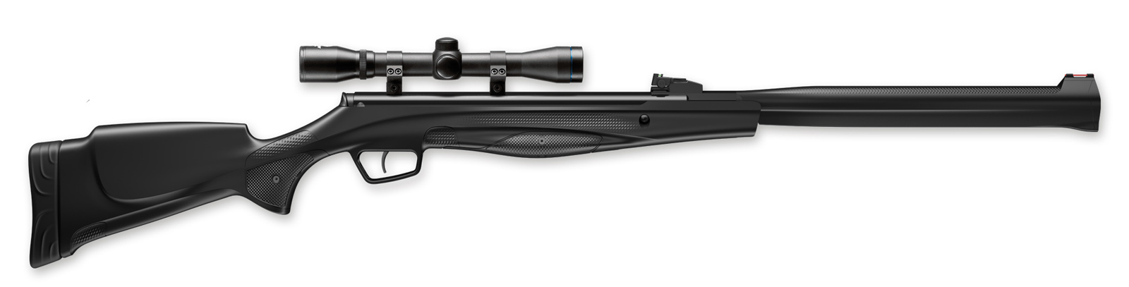 Das Premium Luftgewehr mit ergonomischem Synthetikschaft und einem integrierten S3 Schalldämpfer– das Stoeger RX20 S3 Combo im Kaliber 4,5 mm (Diabolos), hier inkl. 4x32 Zielfernrohr.