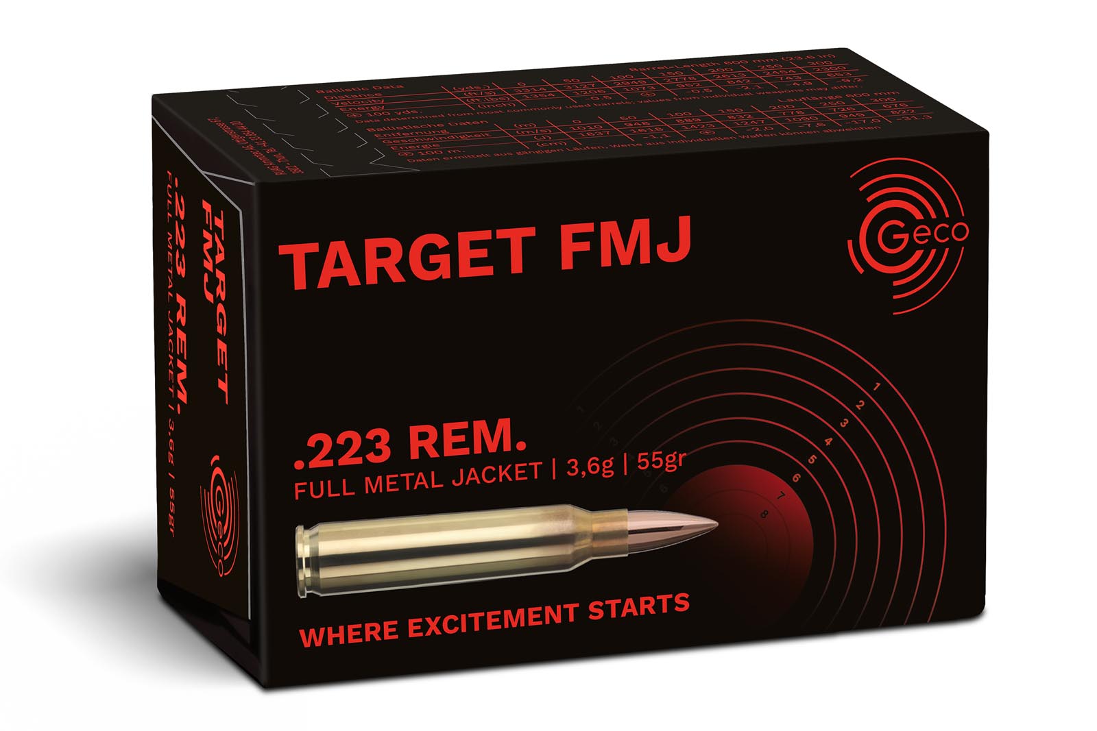  Geco .223Rem Target FMJ 3,6g - 55gr - speziell für den Schießstand entwickelt