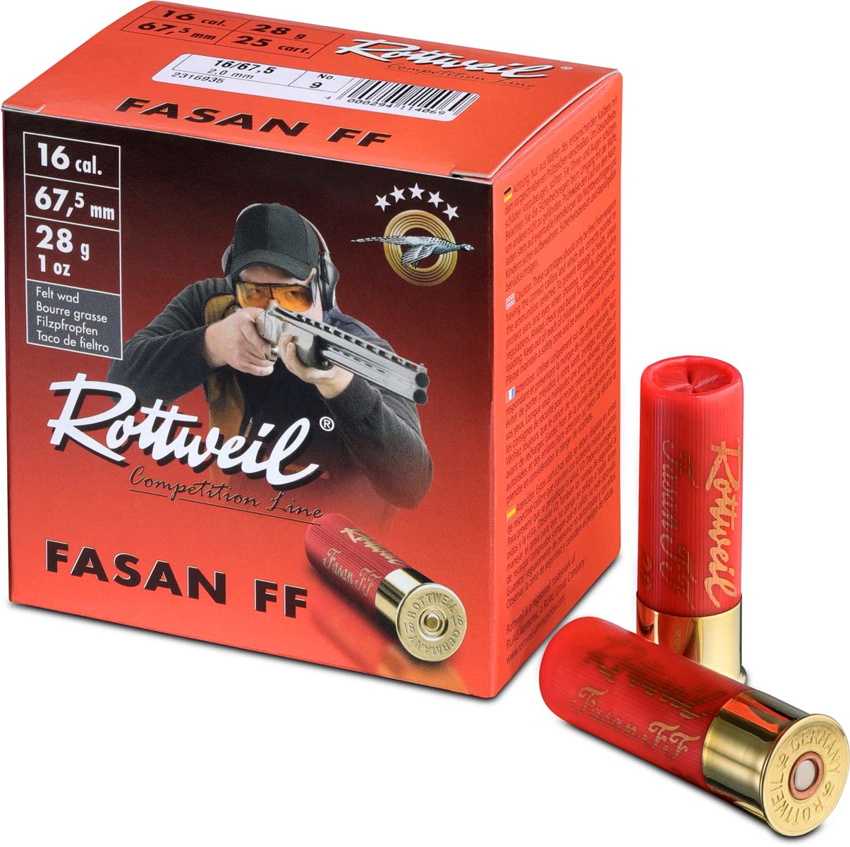 Rottweil 16/67,5 Fasan FF Trap 2,4mm - 28g - eigens für das sportliche Trainings- und Wettkampfschießen konstruiert