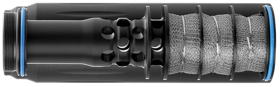 Querschnitt des ERA Silencer SOB3D Schalldämpfers mit sichtbarer 3D-gedruckter Innenstruktur zur effektiven Schalldämpfung