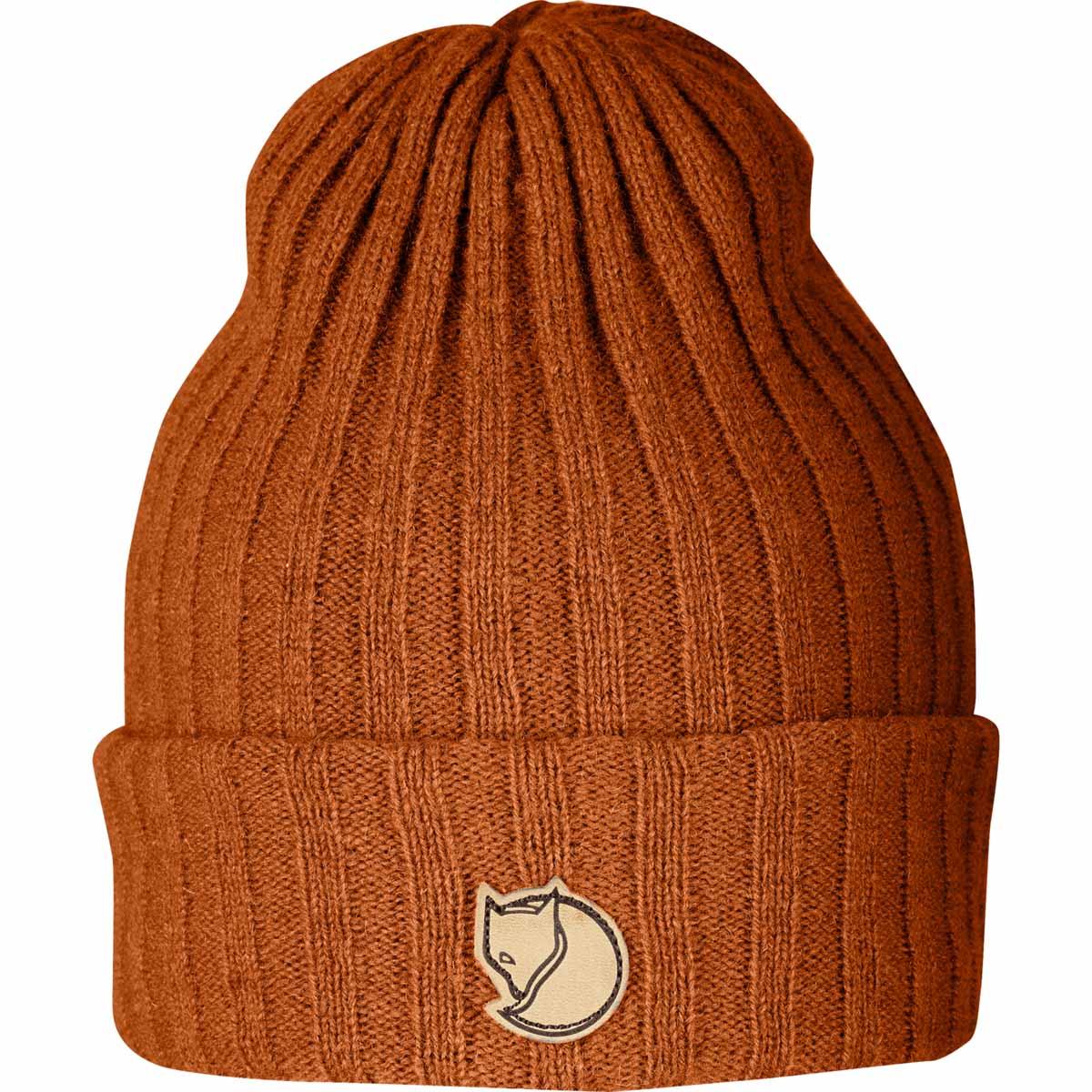 Fjäll Räven  Strickmütze  Byron Hat - orange -Doppelt gestrickte Mütze aus 100% Wolle, unten gefaltet, mit Polarfuchs-Logo.