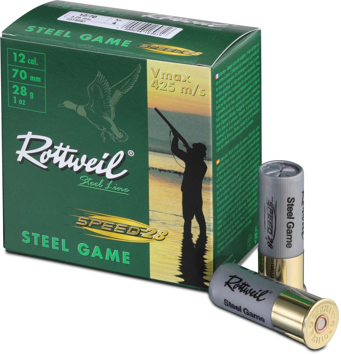 Rottweil 12/70 Steel Game Speed 28 3,0mm - 28g - Schrotpatrone für kleines bis mittleres Wild