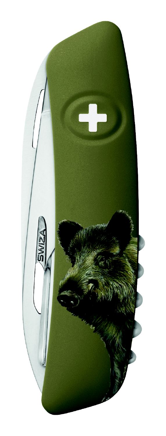 Swiza Klappmesser D05 Wildschwein, Griffschalen mit Wildschweinmotiv, geklappt