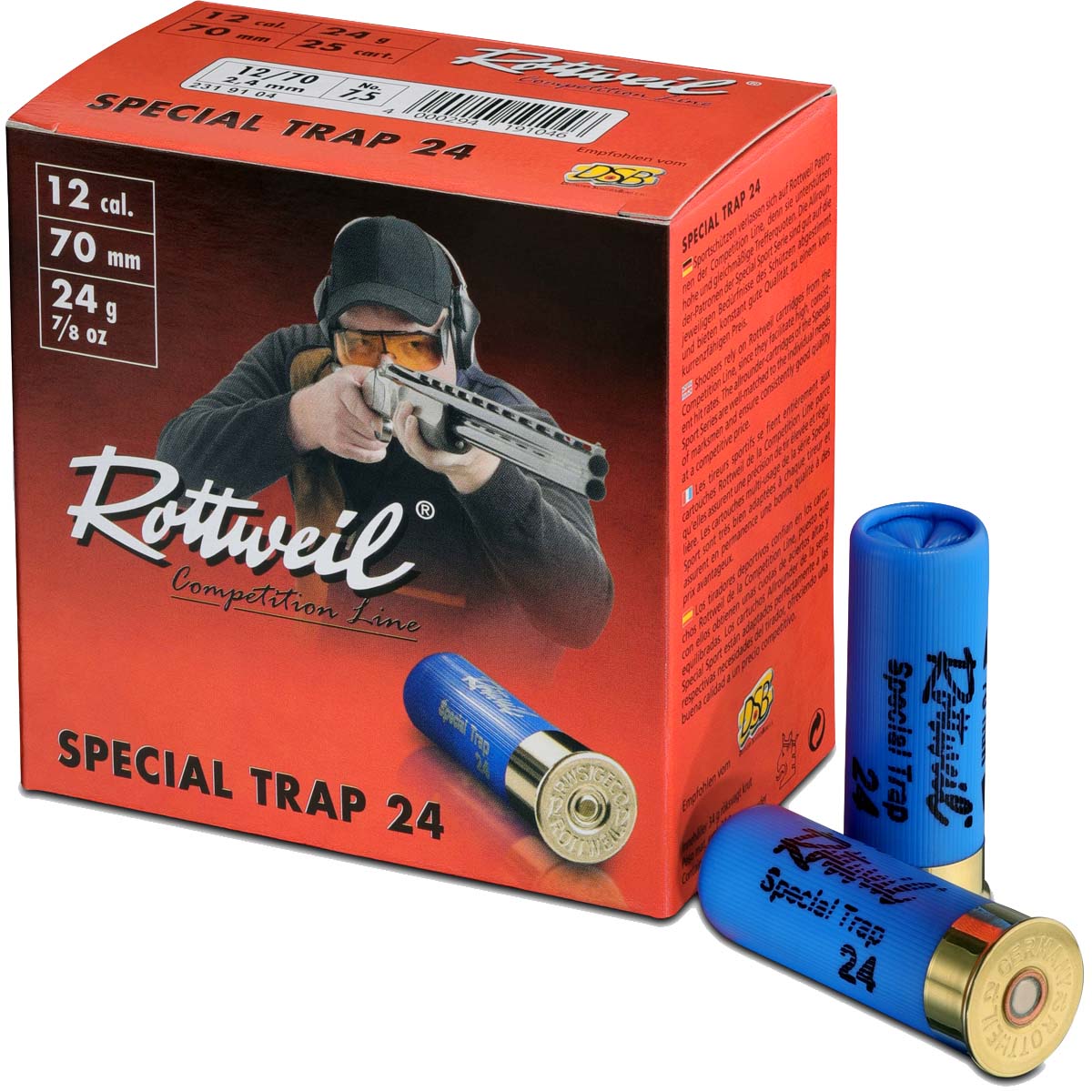 Rottweil 12/70 Special Trap 2,4mm - 24g - günstige Schrotpatrone, optimal für Training und Wettkampf