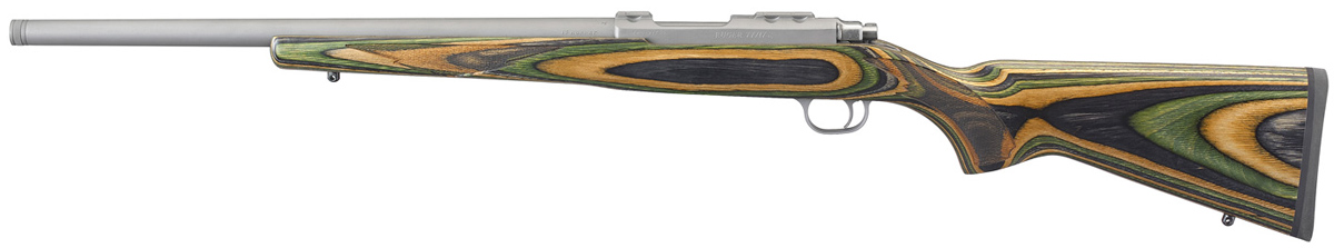 Ruger 77 17 Hornet Green Mountain, Repetierer im Kaliber .17Hornet, abgebildet von links, Holzschaft geschichtet