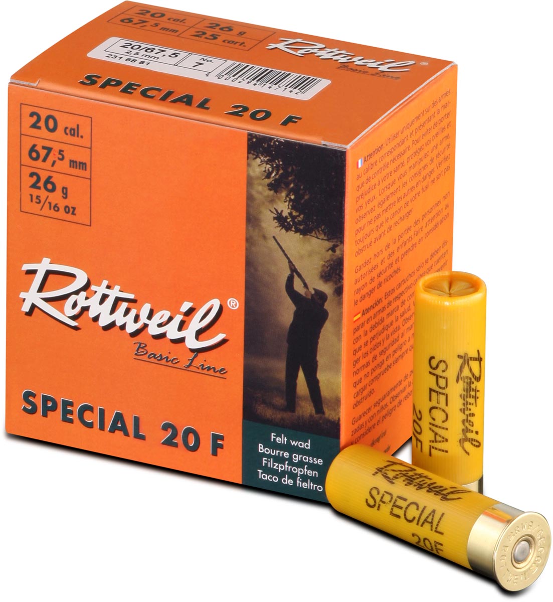 Rottweil 20/67,5 Special 20F 3,2mm - 26g - Bleihaltiges Jagdschrot