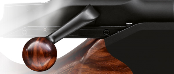 Blaser Kammergriffkugel aus Holz für die Blaser R8 und R93 an einem Kammerstängel angebracht passend zum Holzschaft der Büchse