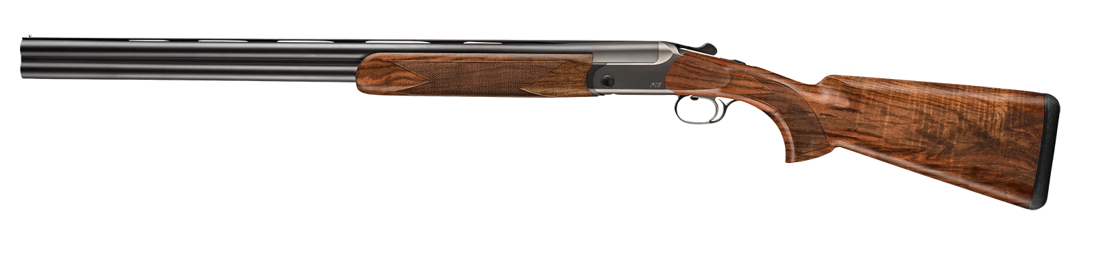 Blaser F16 Schaftholzklasse 2, Ansicht mit Lauf nach links. Hochwertiges Schaftholz und präzise Verarbeitung sind deutlich erkennbar.
