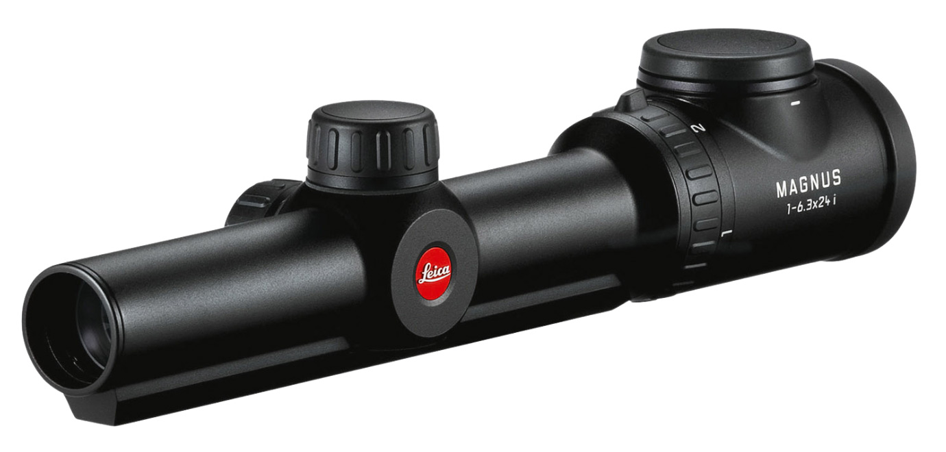 leica zielfernrohr magnus 1 6 3x24i schraeg von hinten detailansicht jagdzielfernrohr mit beleuchtetem absehen