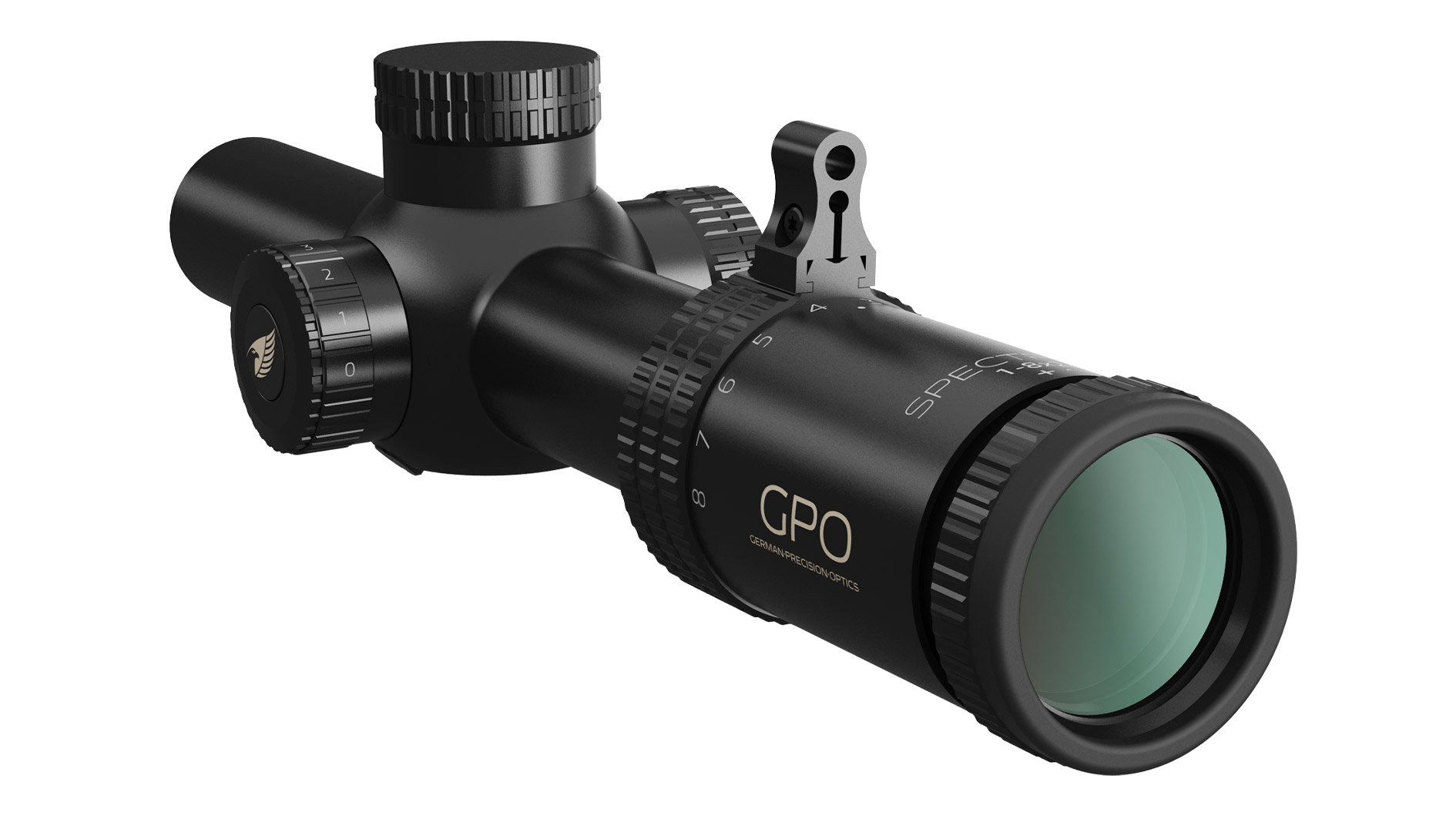 Zielfernrohr GPO Spectra 8x 1-8x24i, schräge Vorderansicht