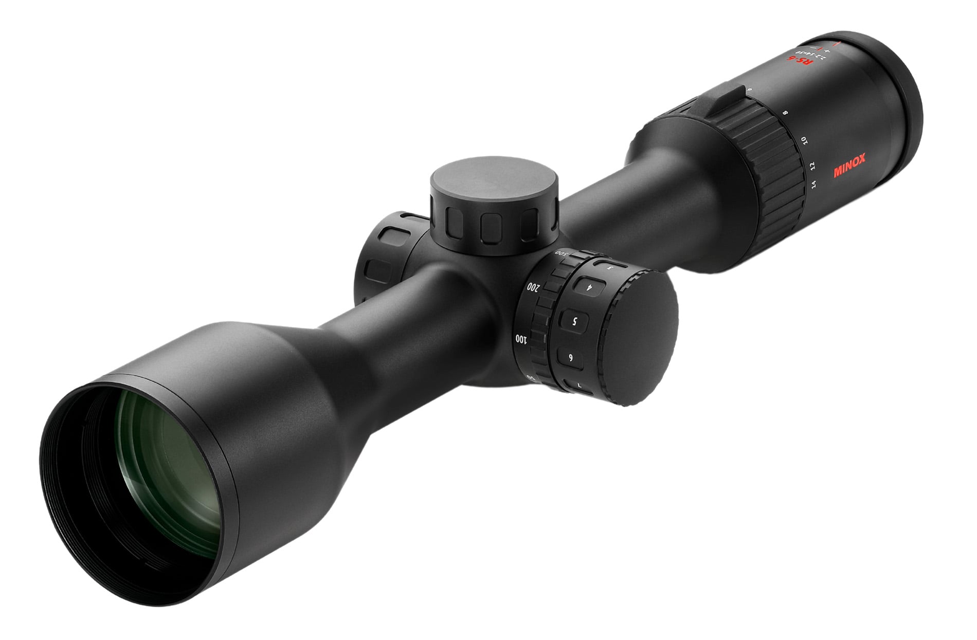 Zielfernrohr Minox RS-6 2,2-14x50, schräge Vorderansicht