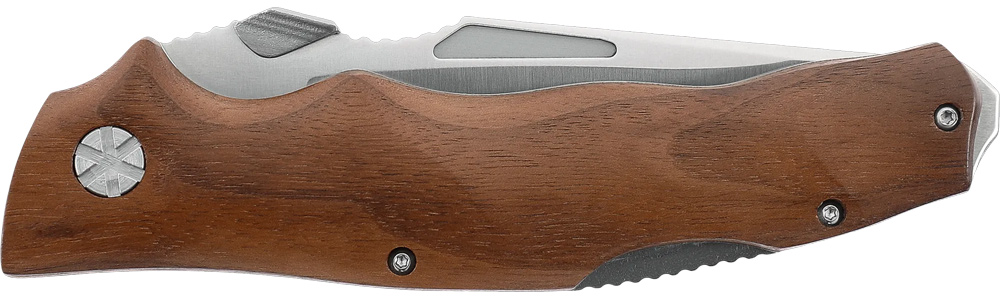 Geschlossenes Walther Klappmesser AFW mit braunem Holzgriff, sichtbarer Griffkontur und kompaktem Klappmesser-Design.