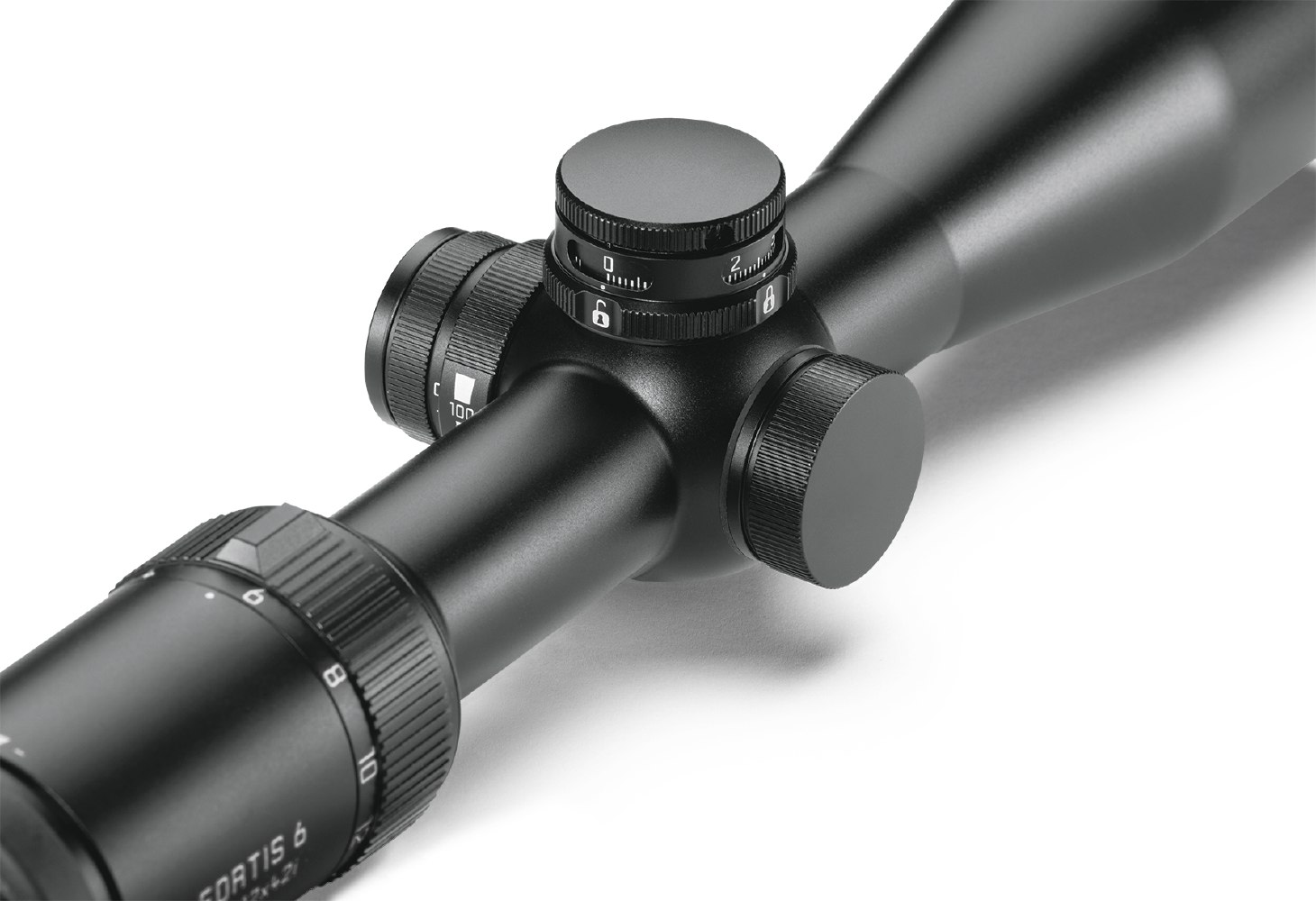 Zielfernrohr Leica Fortis 6 1,8-12x42i, Detailansicht Ballistikturm von rechts Rückansicht
